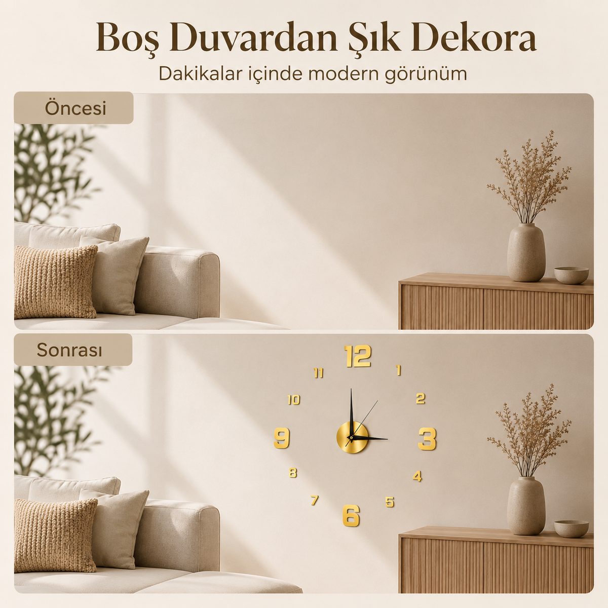 Momentia Modern Aynalı Pleksi Yapışkanlı Duvar Saati | 3D Sticker Kendin Yap Saat