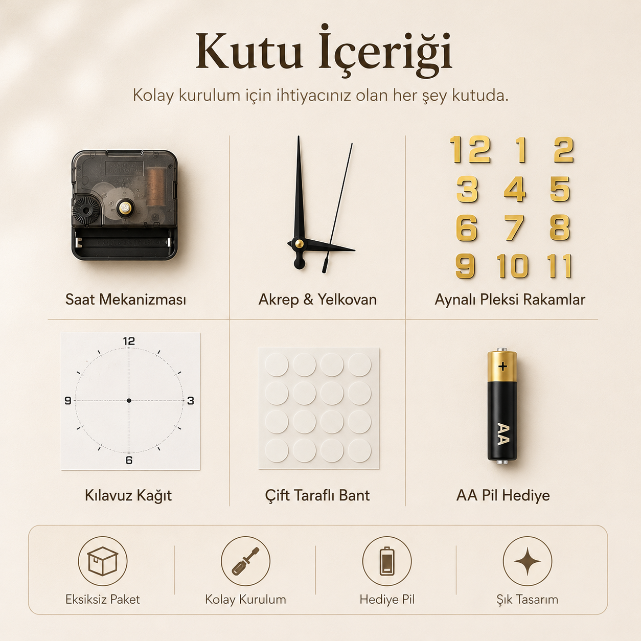 Momentia Modern Aynalı Pleksi Yapışkanlı Duvar Saati | 3D Sticker Kendin Yap Saat