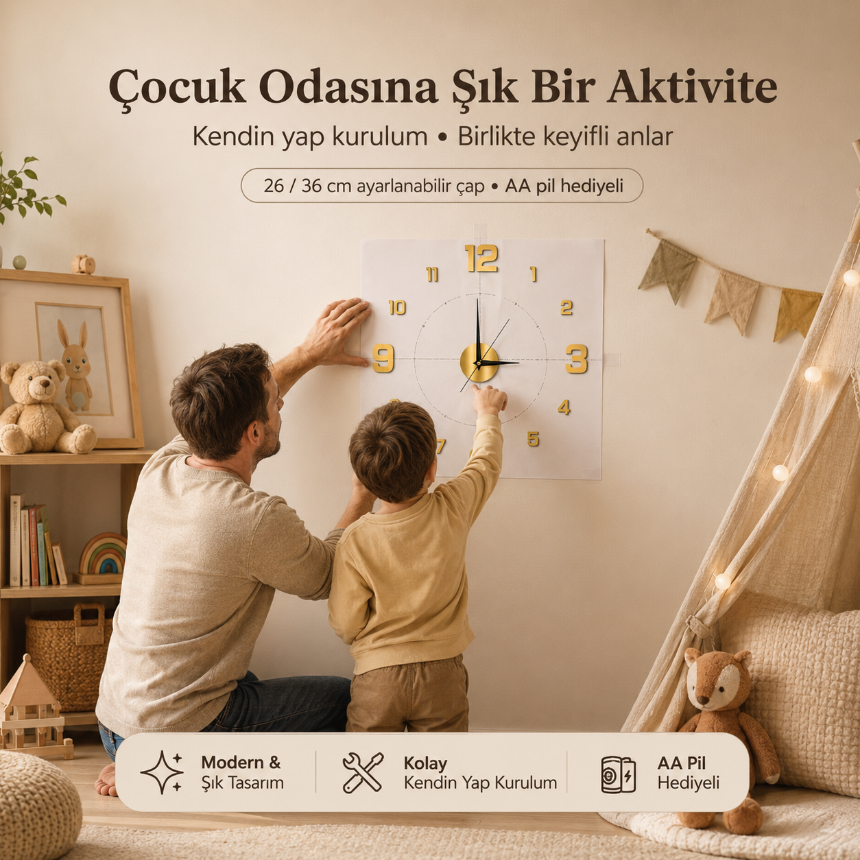 Momentia Modern Aynalı Pleksi Yapışkanlı Duvar Saati | 3D Sticker Kendin Yap Saat